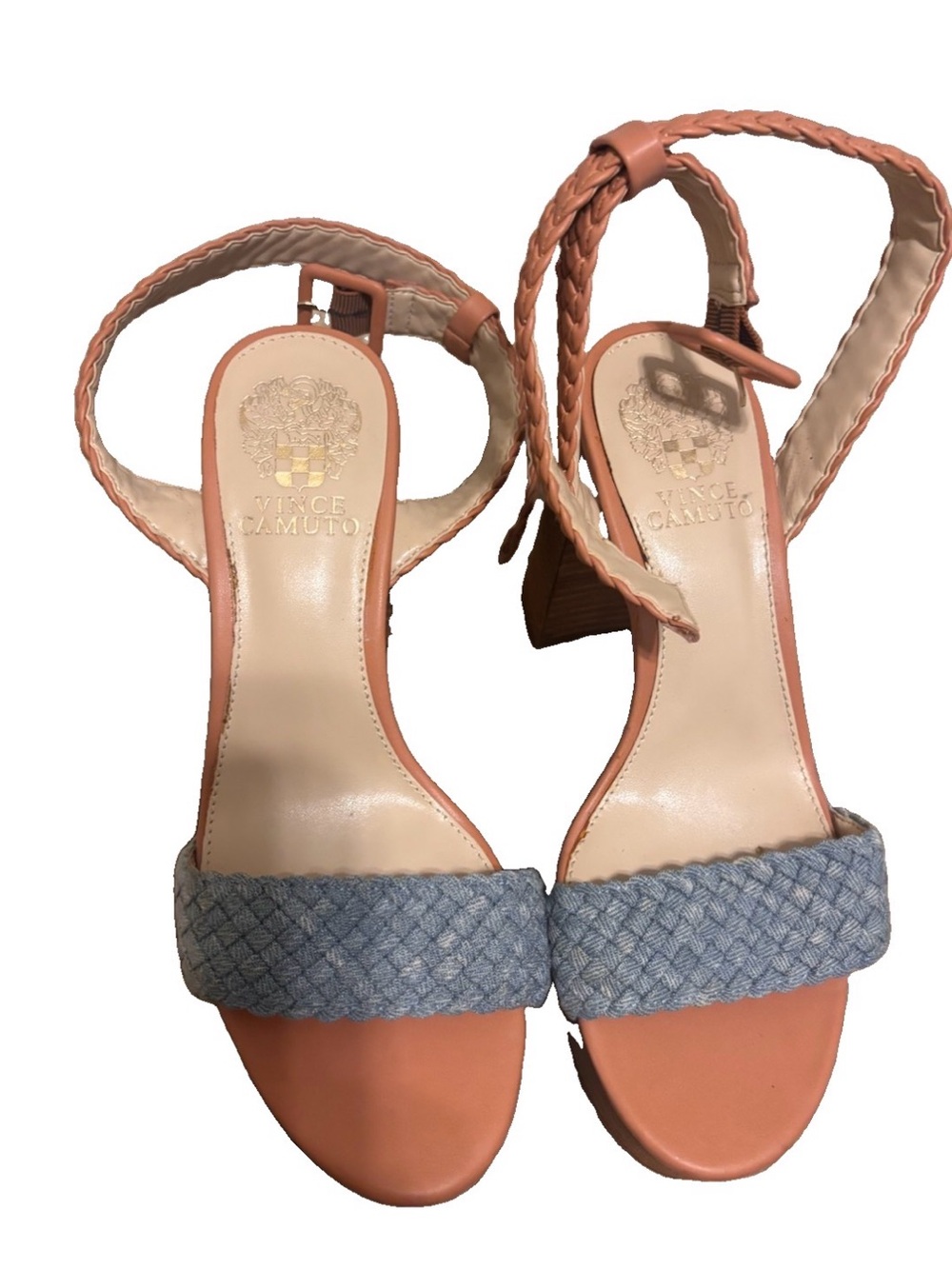 Vince Camuto Coral and Light Blue Braided Strap Sandals